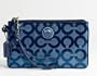 Coach Alex Coated Signature Large Wristlet Wallet Case Bag Blue