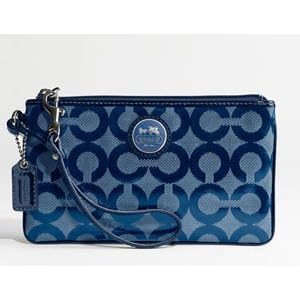 Coach Alex Coated Signature Large Wristlet Wallet Case Bag Blue
