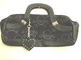 Lux De Ville Handbag Black Handle Bag with Skull Crossbones Design and Metal Studded Keychain Fob