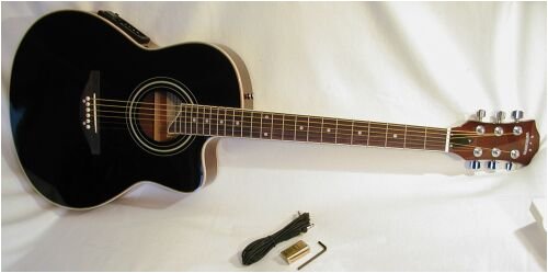 Dreadnought Western Gitarre, Fichten Decke, schwarz 4EQ