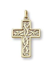 Crown of Thorns Cross Pendant, 14K Yellow Gold