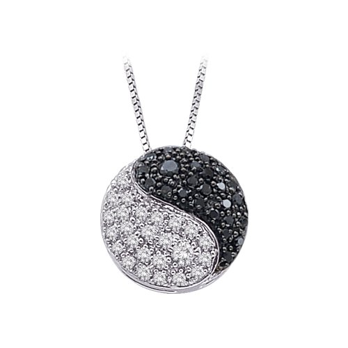 10K White Gold 1/4 ct. Black and White Diamond ''Ying Yang'' Pendant with Chain