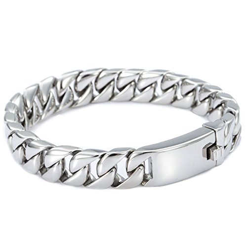 Trendsmax Boys Men Chain 316L Stainless Steel Bracelet Smooth Curb Link, 11mm 7-11inch Silver Tone