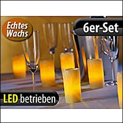 Echtwachs-LED-Kerzen (Lunartec) mit Ladestation