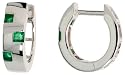 14k White Gold U-shaped Huggie Hoop Earrings, w/ 0.22 Carat Princess Cut Emerald Stones, 1/2" (13mm)