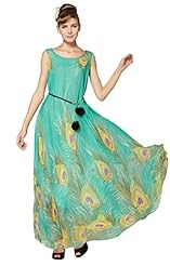 Sleeveless Draped Feathers Lace Floral Print Corset   Waistline Chiffon Cocktail Flared-Skirt Summer Party Dress/Tunic 
