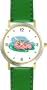 Piglets Sleeping - Pig Animal - WATCHBUDDY� DELUXE TWO-TONE THEME WATCH - Arabic Numbers - Green Leather Strap-Size-Large ( Men's Size or Jumbo Women's Size )