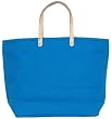 Cotton Colorful Aqua Blue Large Tote Bag with Leather Handle 22"Lx14.5"H