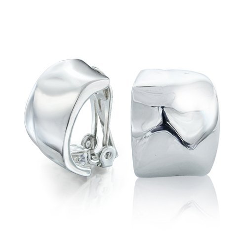 Mothers Day Gifts Bling Jewelry Polished Finish Hammered Silver Huggie Hoop Clip On Earrings