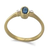 Image of 9ct Yellow Gold Ladies September Birthstone Ring Set with Dark Sapphire and 1pt of Diamonds