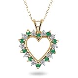10k Yellow Gold Emerald and Diamond Heart Pendant (.02 cttw, I-J Color, I3 Clarity)