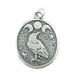 Oval Raven Pendant with Triple Moon and Stars in Sterling Silver for Men or Women, #9022