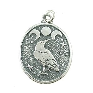 Oval Raven Pendant with Triple Moon and Stars in Sterling Silver for Men or Women, #9022