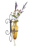 Amphora Vase On Fleur Lis Sconce Amber Recycled Glass Iron Flowers
