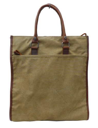 Otium 21216CF Canvas Genuine Leather Tote Handbag Top Handle Bag,Coffee