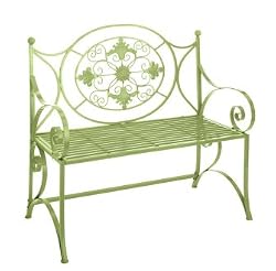 Decorative Scroll Accent Iron Garden Bench W/ Grill Seat - Lime Green