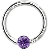 14 Gauge 1/2 Solid 14KT White Gold 3mm Amethyst Cubic Zirconia Tension Captive Ring