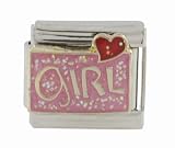 SilverBin Enamel Paint Sparkle Heart Girl Stainless Steel Italian Charm Link