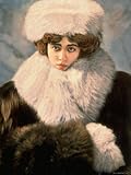 Woman Modeling Fur Coat with Collar and Cuffs Matching Pale Fur Hat, For Riding in Automobile Photographic Poster Print by Reutlinger, 24x32