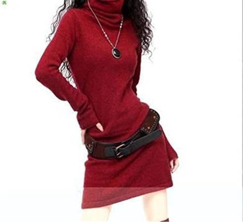 Changde360 Warm New winter Cashmere Wool Blending Sweater Slim Knit Pullover With High Collar Hedging Long Paragraph Dress Genuine Rust redXXL Soft