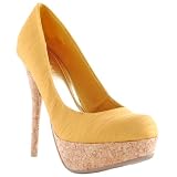 Bamboo COLADA-35 Womens Thai Silk Cork Platform Pump - Mustard