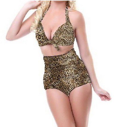 Loel® Women's Push up Sexy Polka High Waist Short Bottom Swimwear Bikini Set (M, Leopard)