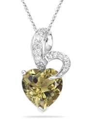 0.16 Cts Diamond & 3.37 Cts Oliver Quartz Heart Pendant in 14K White Gold