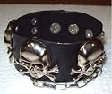 Black Leather Skulls & Chains Wrist Band Bracelet Goth