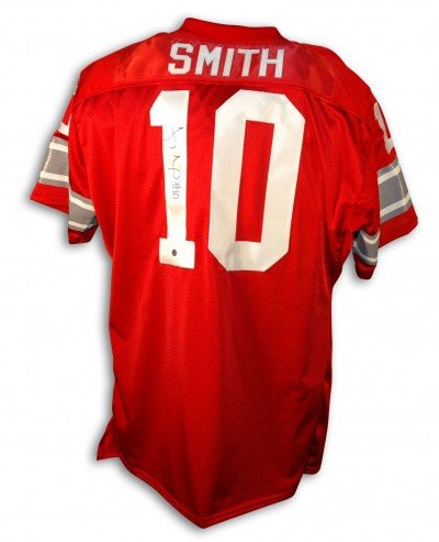 Troy Smith Autographed/Hand Signed Ohio State Red Throwback Jersey