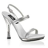 Glitzy 5 Inch Womens Sexy Slingback Shoes High Heel Sandal WIth Rhinestone Accents Silver / Clear Pleaser CLEARANCE