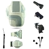 White Adjustable Deluxe Sportband / Workout Armband with Adaptable Neck Str ....