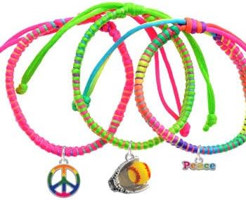 Extra Large Softball and Glove Neon Peace Macrame Friendship Bracelets (Set of 3)