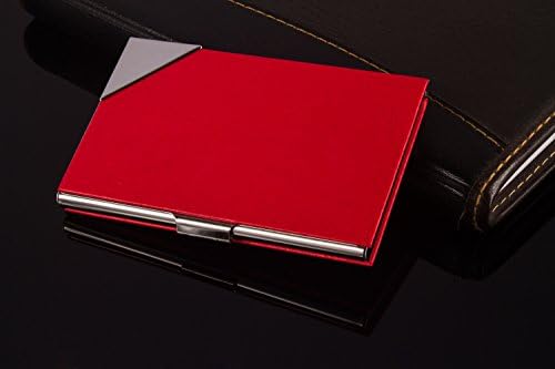 Sayes Brand Women's Red Color Pattern Pu Leather Stainless Steel Business Card Case Holder