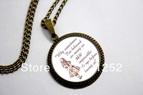 ArtShop Fashion Jewelry Six Impossible Things Alice In Wonderland Alice Quote Necklace Glass Cabochon Christmas gift