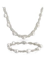 Bling Jewelry Sterling Silver Baroque Freshwater Pearl Necklace & Bracelet Jewelry Set