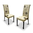 2 New Off White Beige Parson Side Dining Chairs with a Floral Print and Cappuccino / Espresso Finish Legs