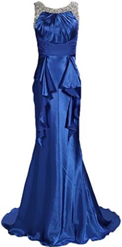 Aolanes Women's Sparkly Halter Jewel Neck Ruffle Waist Evening Dress Navy Blue US10