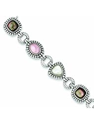 Sterling Silver Pink/Black/White Mother of Pearl 7.75in Bracelet - Antique Boutique - Vintage Style - Jewelry