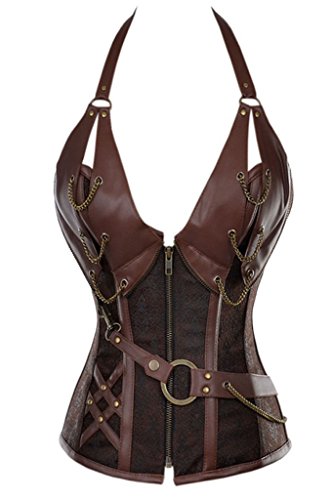 FIYOTE Women 14 Steel Bone Steampunk Leather Vintage Bustiers Corsets