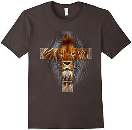Men's Lion Cross Christian t shirt -  Revelation 5:5 2XL Asphalt
