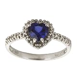 10k White Gold Heart Shaped Lab-Created Sapphire and Diamond Ring