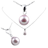 Freshwater Cultured Round Shape 6-6.5mm lavender Pearl Pendant, 16" Sterling Silver 1MM Cable Chain