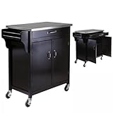 Kitchen Cart with Stainless Steel Top (Dark Espresso) (35.35"H x 34"W x 17. ....