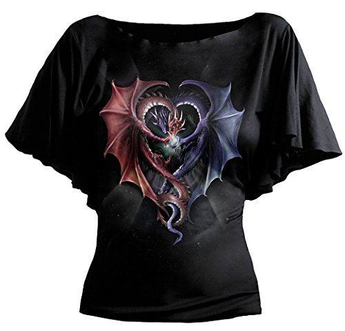 Spiral - Womens - DRAGON HEART - Boat Neck Bat Sleeve Top Black