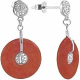 Sterling Silver Red Jade Chinese Motif Earrings