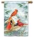 Cardinals at Feeder Winter Standard House Flag