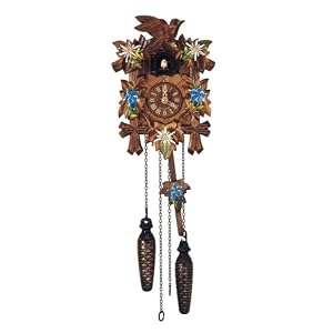Schneider Black Forest 12 Inch Quartz Musical Hand Painted Flowers Cuckoo Clock