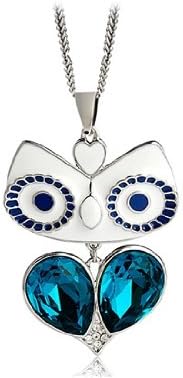 PHAL NEOGLORY Crystal Decorated Owl Shaped Pendant Silver Plated Alloy Necklace M.