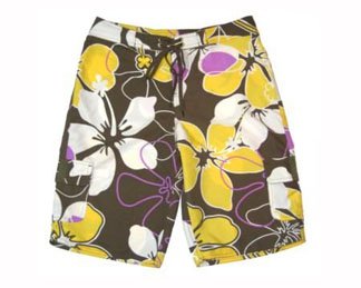 Womens Yellow Hibiscus Medium Board Shorts