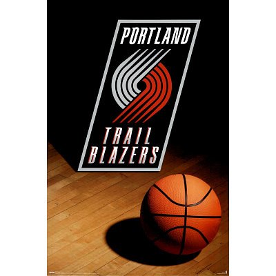 Professionally Framed Portland Trail Blazers (Logo, Basketball) Sports Poster Print - 24x36 with RichAndFramous Black Wood Frame